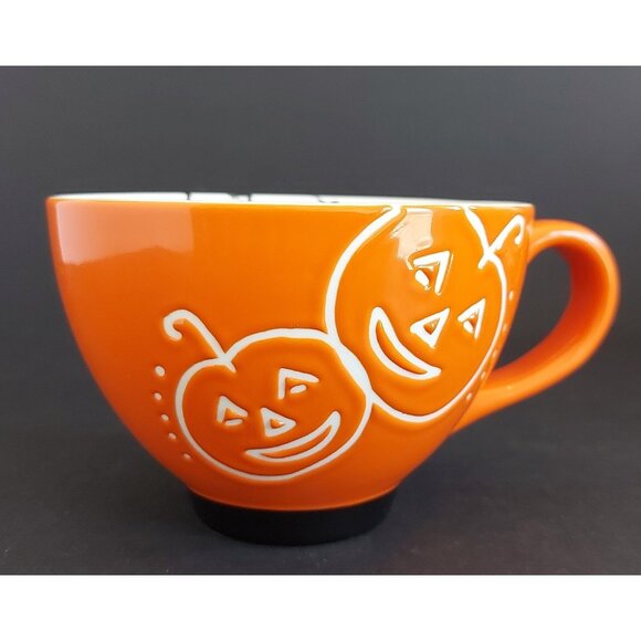Starbucks 2007 Orange Happy Halloween Jack O'Lantern Pumpkin 10oz Coffee Mug Cup - Picture 1 of 8